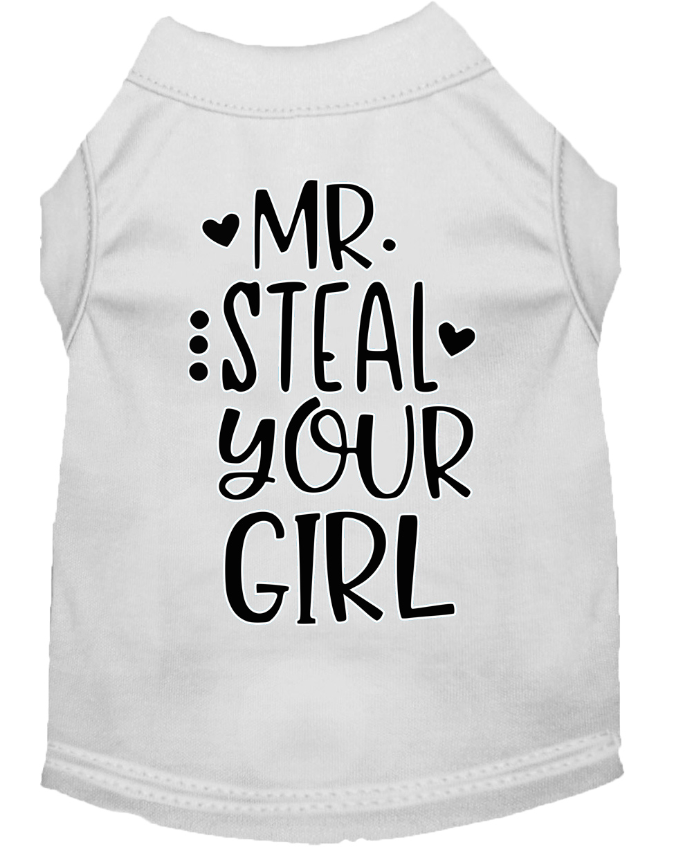 Mr Steal your Girl Screen Print Dog Shirt White Sm